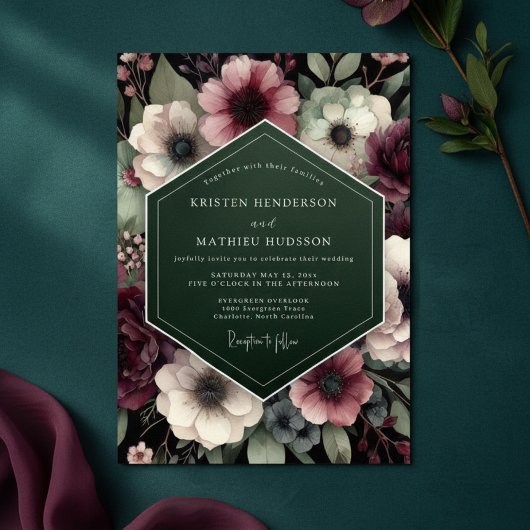 Deep Plum Floral Enchantment Wedding Kaart