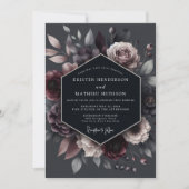 Deep Plum Floral Moody Wedding Kaart (Voorkant)
