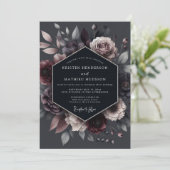 Deep Plum Floral Moody Wedding Kaart (Staand voorkant)