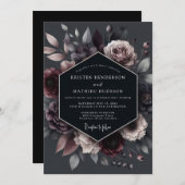 Deep Plum Floral Moody Wedding Kaart (Voorkant / Achterkant)