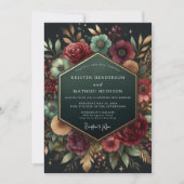Deep Plum Floral Opulent Wedding Kaart (Voorkant)