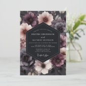 Deep Plum Floral Romance Wedding Kaart (Staand voorkant)