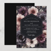 Deep Plum Floral Romance Wedding Kaart (Voorkant / Achterkant)