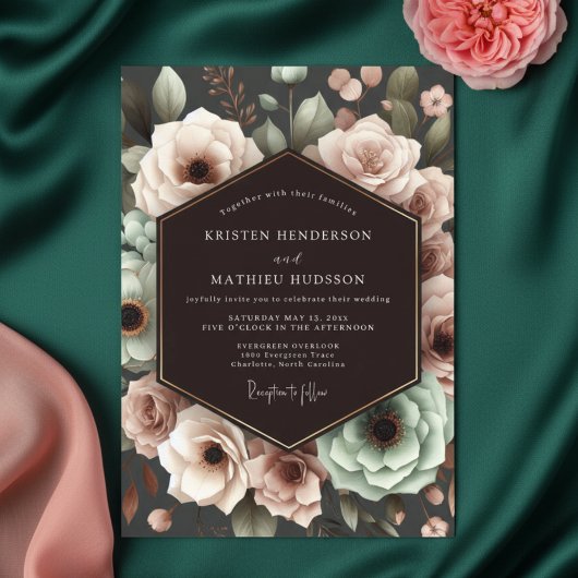 Deep Plum Floral Romantic Wedding Kaart