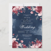 Deep Plum Floral Watercolour Wedding Kaart (Voorkant)