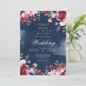 Deep Plum Floral Watercolour Wedding Kaart (Staand voorkant)