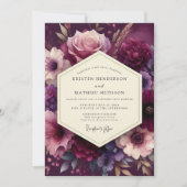 Deep Plum Lush Bloom Wedding Kaart (Voorkant)