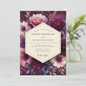 Deep Plum Lush Bloom Wedding Kaart (Staand voorkant)