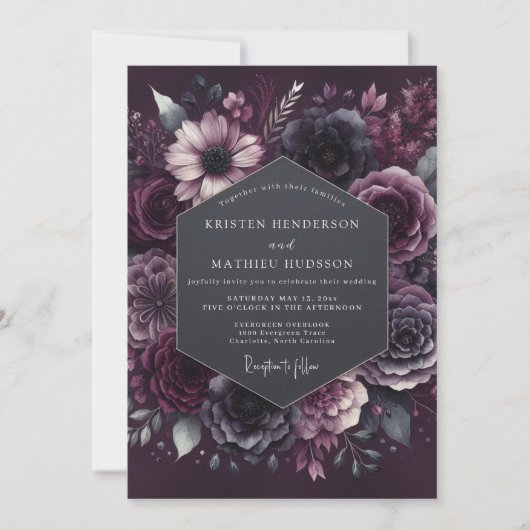 Deep Plum Moody Bloom Wedding Kaart (Voorkant)