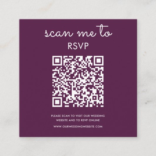 Deep Plum Paarse | Bruiloft RSVP QR Code Informatiekaartje (Voorkant)