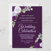 Deep Plum Paarse & Lavendel Boho Rozen bruiloft Kaart (Voorkant)