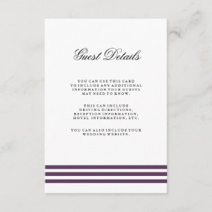 Deep Plum Stripes Wedding Guest Detail Informatiekaartje
