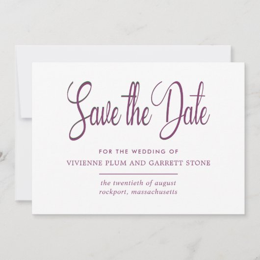 Deep Plum & White Kalligrafie Bewaar de Datum Save The Date (Voorkant)