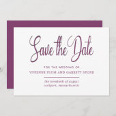 Deep Plum & White Kalligrafie Bewaar de Datum Save The Date (Voorkant / Achterkant)