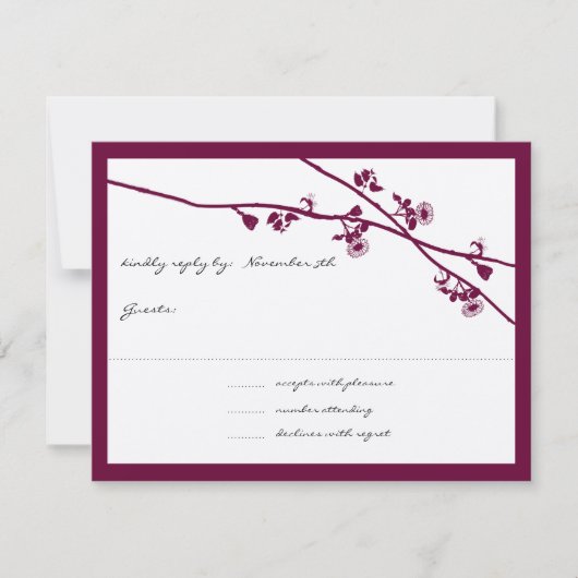 Deep Plum Wildflower Branch Wedding RSVP Kaartje (Voorkant)