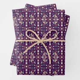 Deep Purple en Gedempte Aardse Abstracte Geometrie Inpakpapier Vel