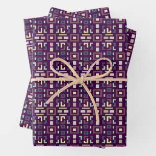 Deep Purple en Gedempte Aardse Abstracte Geometrie Inpakpapier Vel