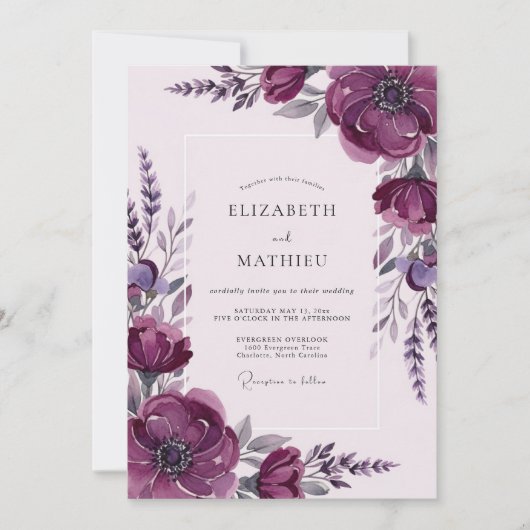 Deep Purple Ethereal Spring Wedding Kaart (Voorkant)