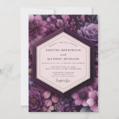 Deep Purple Floral Romance Wedding Kaart (Voorkant)