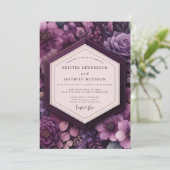 Deep Purple Floral Romance Wedding Kaart (Staand voorkant)