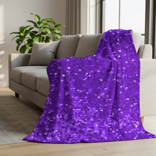 Deep Purple Glam Faux Glitter Pattern Fleece Deken