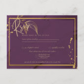 DEEP PURPLE GOLD LEAVES Huwelijksuitnodiging Briefkaart (Voorkant)