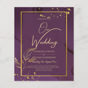 DEEP PURPLE GOLD LEAVES Trouwkaart Flyer