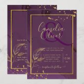 DEEP PURPLE GOLD LEAVES Trouwkaart Kaart (Voorkant / Achterkant)