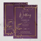 DEEP PURPLE GOLD LEAVES Trouwkaart Kaart (Voorkant / Achterkant)