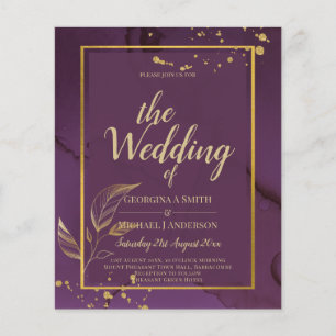 DEEP PURPLE GOUDE BLADEREN Trouw Uitnodiging Flyer