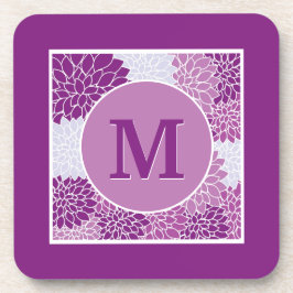 Deep Purple Monogrammed Dahlia Bloemig Bier Onderzetter