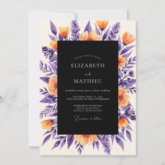 Deep Purple Orange Bold Botanical Wedding Kaart (Voorkant)