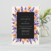 Deep Purple Orange Bold Botanical Wedding Kaart (Staand voorkant)