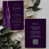 Deep Purple Silver Agate QR Code Wedding Kaart