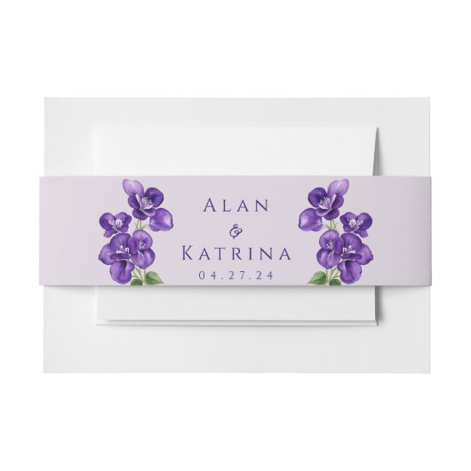 Deep Purple Violets Uitnodiging Buikband Uitnodigingen Wikkel (Voorkant Voorbeeld)