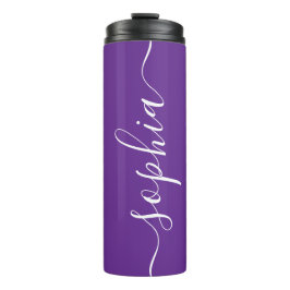 Deep Purple White Script Custom Thermal Tumbler Thermosbeker