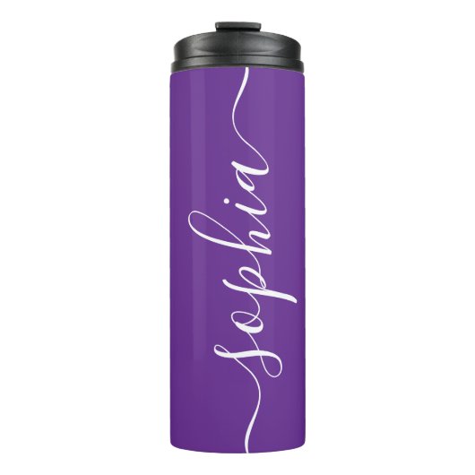 Deep Purple White Script Custom Thermische Bekerko Thermosbeker (Voorkant)