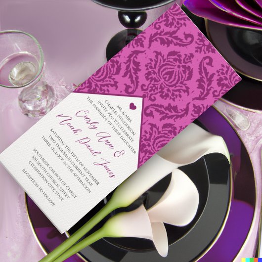 Deep Raspberry Damask wervelingen bruiloft uitnodi Kaart