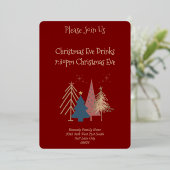 Deep Red 4 Groen Roze Gouden Kerstbomen Folie Uitnodiging (Staand Voorkant)