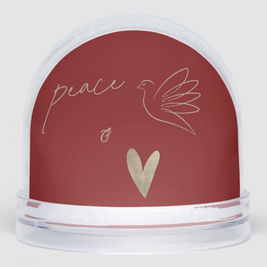 Deep Red and Gold Peace & Love Photo Christmas Sneeuwbol (Voorkant)