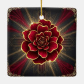 Deep Red Art Deco Flower Ornament with Gold Accent (Achterkant)