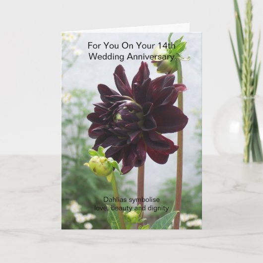 Deep Red Black Dahlia 14th Wedding Jubileum Kaart (Voorkant)
