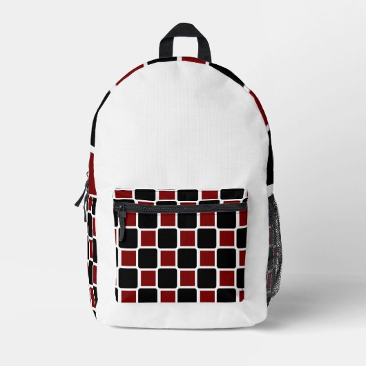 Deep Red & Black Modern Geometric Backpack . Bedrukte Rugzak (Voorkant)