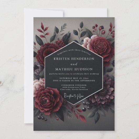 Deep Red Bloom Romance Wedding Kaart (Voorkant)
