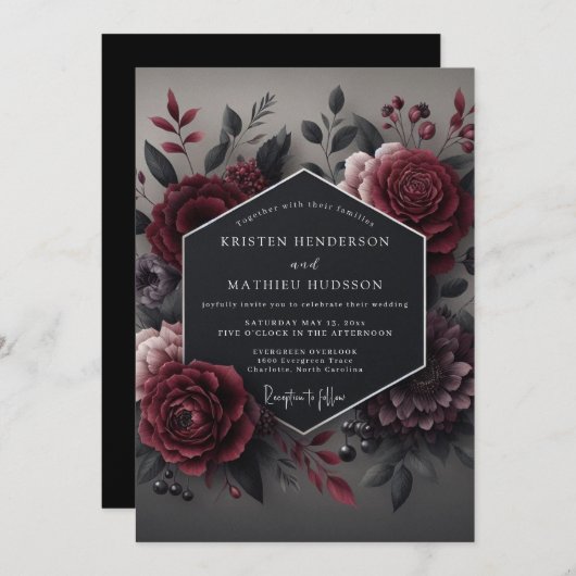 Deep Red Bloom Romance Wedding Kaart (Voorkant / Achterkant)