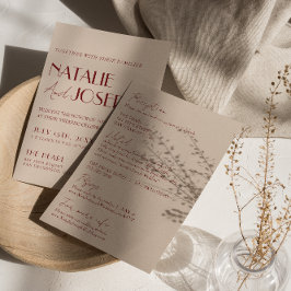 Deep Red Blue All In One Whimsical Modern Wedding Kaart