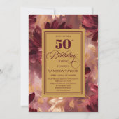 Deep Red Blush Gold Bloemen 50ste Verjaardag Kaart (Voorkant)