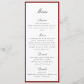 Deep Red Border Wedding Menu Card (Voorkant)
