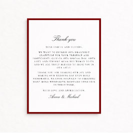 Deep Red Border Wedding Thank You Card Save The Date
