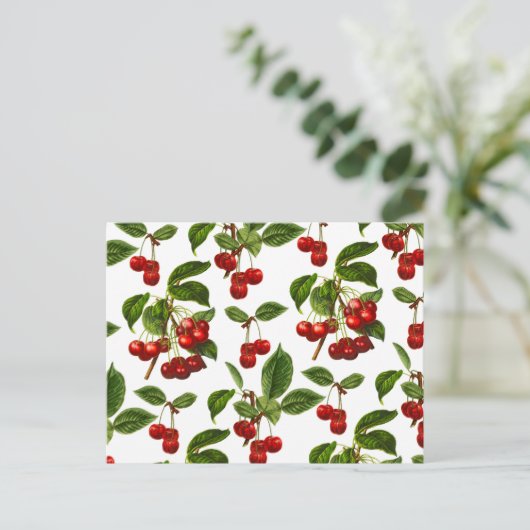 Deep Red Botanical Cherry Print Briefkaart (Staand voorkant)